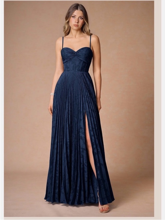 Azazie Dresses & Skirts - Azazie Akiko Navy Pleated Sweetheart Neckline Maxi Dress